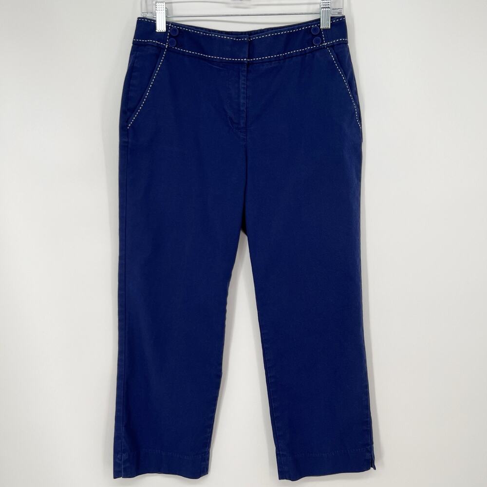 Talbots Heritage Capri Pants Size 4 Navy White Stitch Flat Front Sailor Button